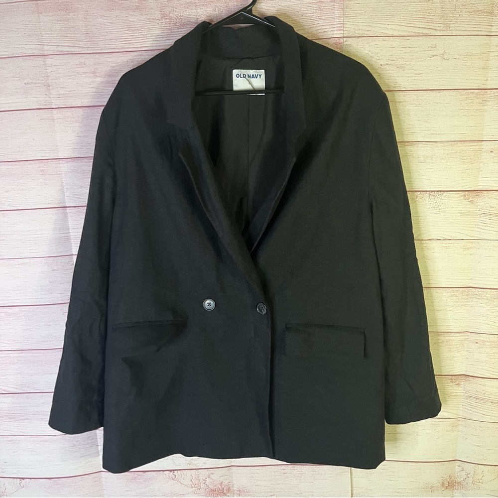 Old Navy Black Linen Blend Blazer Jacket Size Large